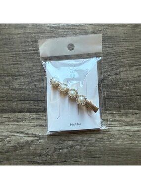 Elegant Gold Hair Clip With Faux Pearls & Rhinestone Flowers By HuHu